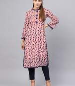 Inddus Pink & Navy Blue Georgette Floral Printed Kurta