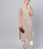 Inddus Beige Cotton Striped Kurta