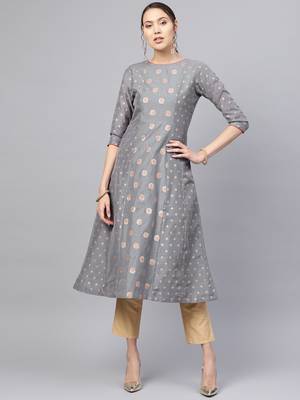 Inddus Grey Chanderi Cotton Woven Kurta 1