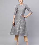 Inddus Grey Chanderi Cotton Woven Kurta