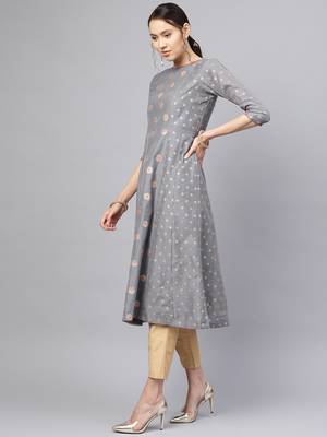 Inddus Grey Chanderi Cotton Woven Kurta 2