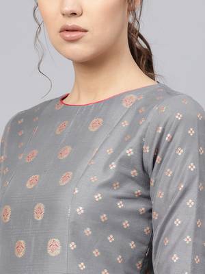 Inddus Grey Chanderi Cotton Woven Kurta 5