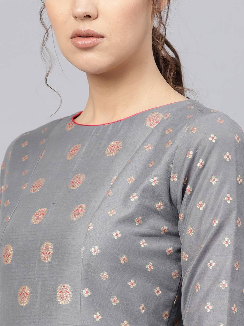 Inddus Grey Chanderi Cotton Woven Kurta