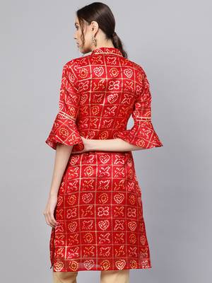 Inddus Maroon Cotton Linen Bandhani Kurta 3