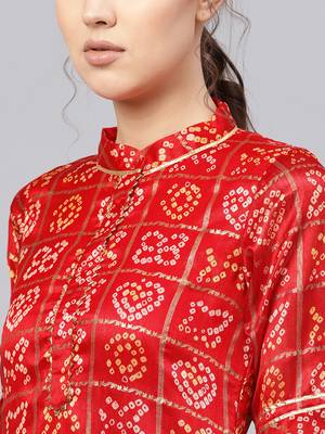 Inddus Maroon Cotton Linen Bandhani Kurta 4