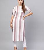 Inddus Purple &  White Rayon Cotton Striped Kurta