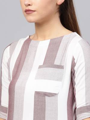Inddus Purple &  White Rayon Cotton Striped Kurta 5