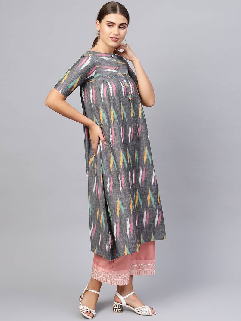 Inddus Multi Cotton Ikkat Kurta