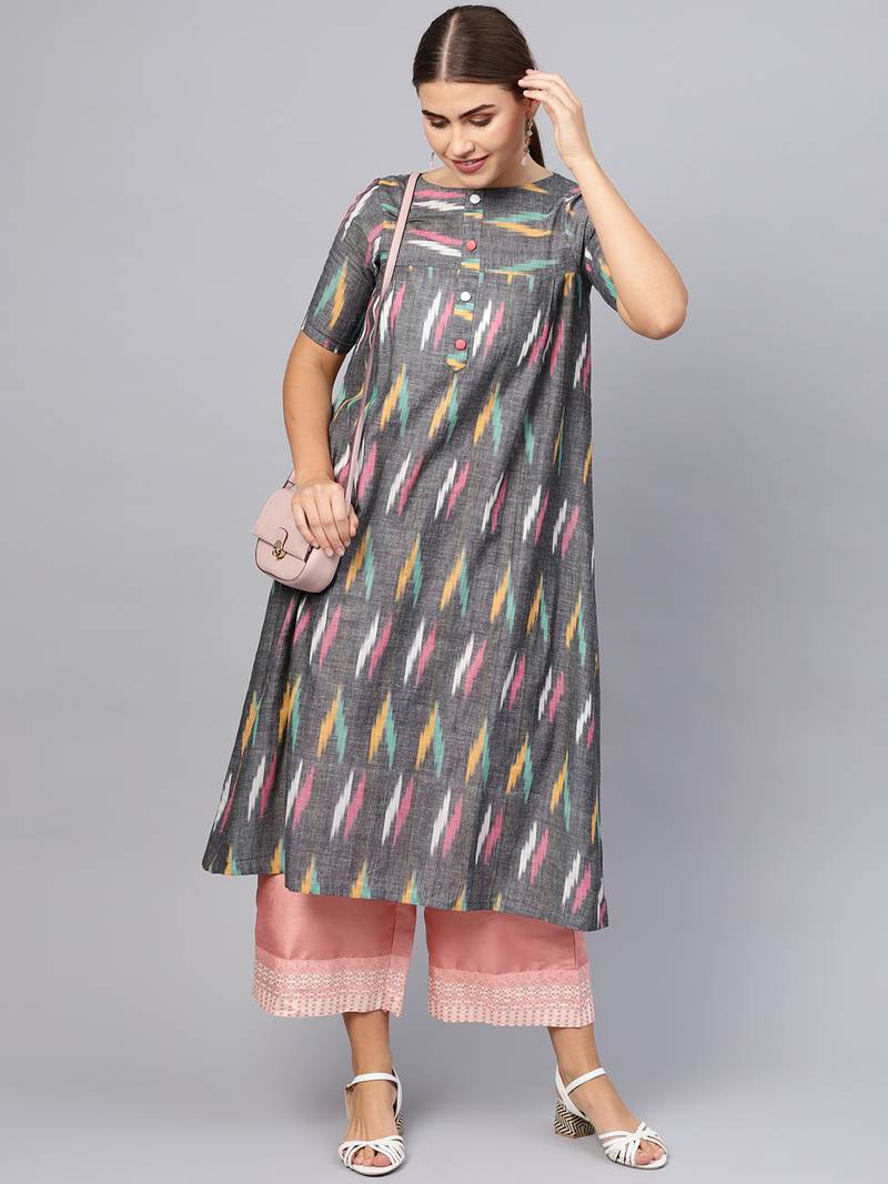 Inddus Multi Cotton Ikkat Kurta