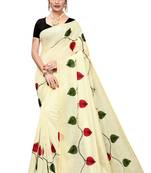 Cream Printed Chanderi Saree With Banglori Blouse