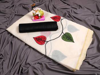 Cream Printed Chanderi Saree With Banglori Blouse 2