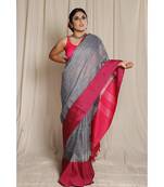 Grey Woven Linen Saree With Blouse