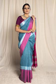 Grey Woven Linen Saree With Blouse