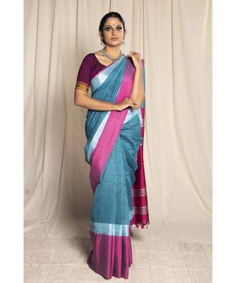 Grey Woven Linen Saree With Blouse 1