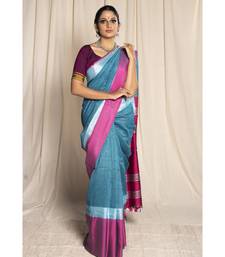 Grey Woven Linen Saree With Blouse