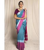 Grey Woven Linen Saree With Blouse