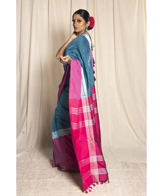 Grey Woven Linen Saree With Blouse 2