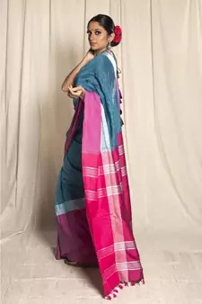 Grey Woven Linen Saree With Blouse