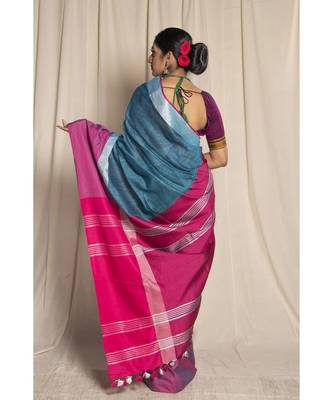 Grey Woven Linen Saree With Blouse 3