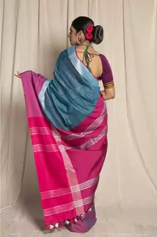 Grey Woven Linen Saree With Blouse
