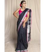 Black Woven Linen Saree With Blouse