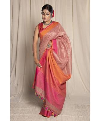 Brown Woven Linen Saree With Blouse 1