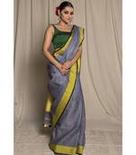 Grey Woven Linen Saree With Blouse