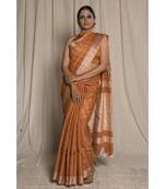 Brown Woven Linen Saree With Blouse