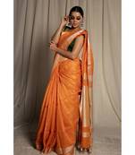 Orange Woven Linen Saree With Blouse