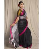 Black Woven Linen Saree With Blouse