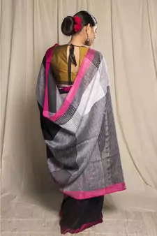 Black Woven Linen Saree With Blouse