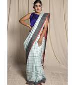 White Woven Linen Saree With Blouse