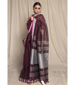 Brown Woven Linen Saree With Blouse