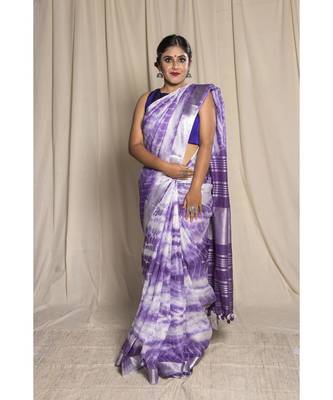Purple Woven Linen Saree With Blouse 1