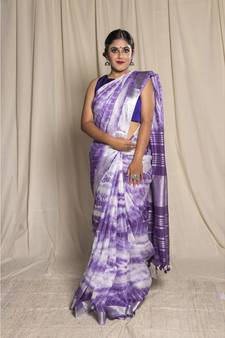 Purple Woven Linen Saree With Blouse