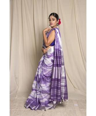 Purple Woven Linen Saree With Blouse 2