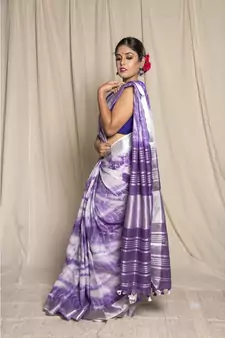 Purple Woven Linen Saree With Blouse