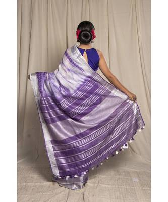 Purple Woven Linen Saree With Blouse 3