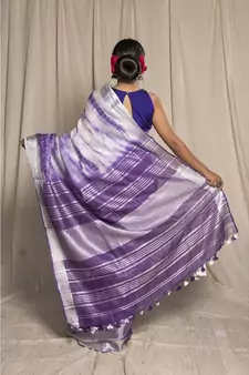 Purple Woven Linen Saree With Blouse