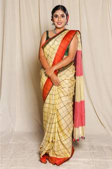 Yellow Woven Linen Saree With Blouse