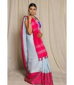 Grey Woven Linen Saree With Blouse