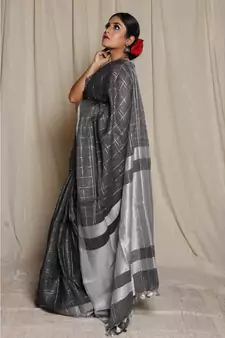 Black Woven Linen Saree With Blouse