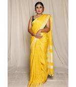 Yellow Woven Linen Saree With Blouse