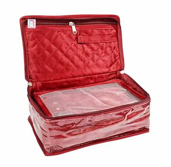 atorakushon   Satin Makeup Pouch Cosmetic Necklace Earrings Jewellery Vanity Organiser For Women's (Maroon) 1