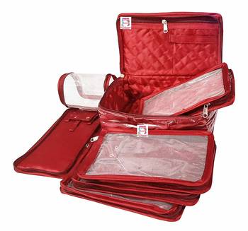 atorakushon   Satin Makeup Pouch Cosmetic Necklace Earrings Jewellery Vanity Organiser For Women's (Maroon) 3