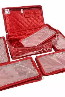 atorakushon   Satin Makeup Pouch Cosmetic Necklace Earrings Jewellery Vanity Organiser For Women's (Maroon)