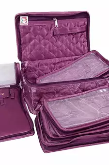 atorakushon   Satin Makeup Pouch Cosmetic Necklace Earrings Jewellery Vanity Organiser For Women's (Purple)