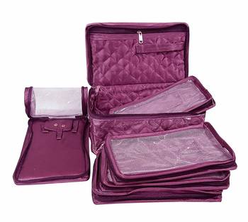 atorakushon   Satin Makeup Pouch Cosmetic Necklace Earrings Jewellery Vanity Organiser For Women's (Purple) 5