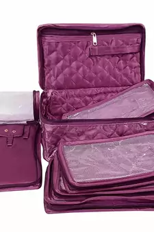 atorakushon   Satin Makeup Pouch Cosmetic Necklace Earrings Jewellery Vanity Organiser For Women's (Purple)