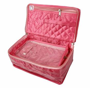 atorakushon   Satin Makeup Pouch Cosmetic Necklace Earrings Jewellery Vanity Organiser For Women's (Pink) 2